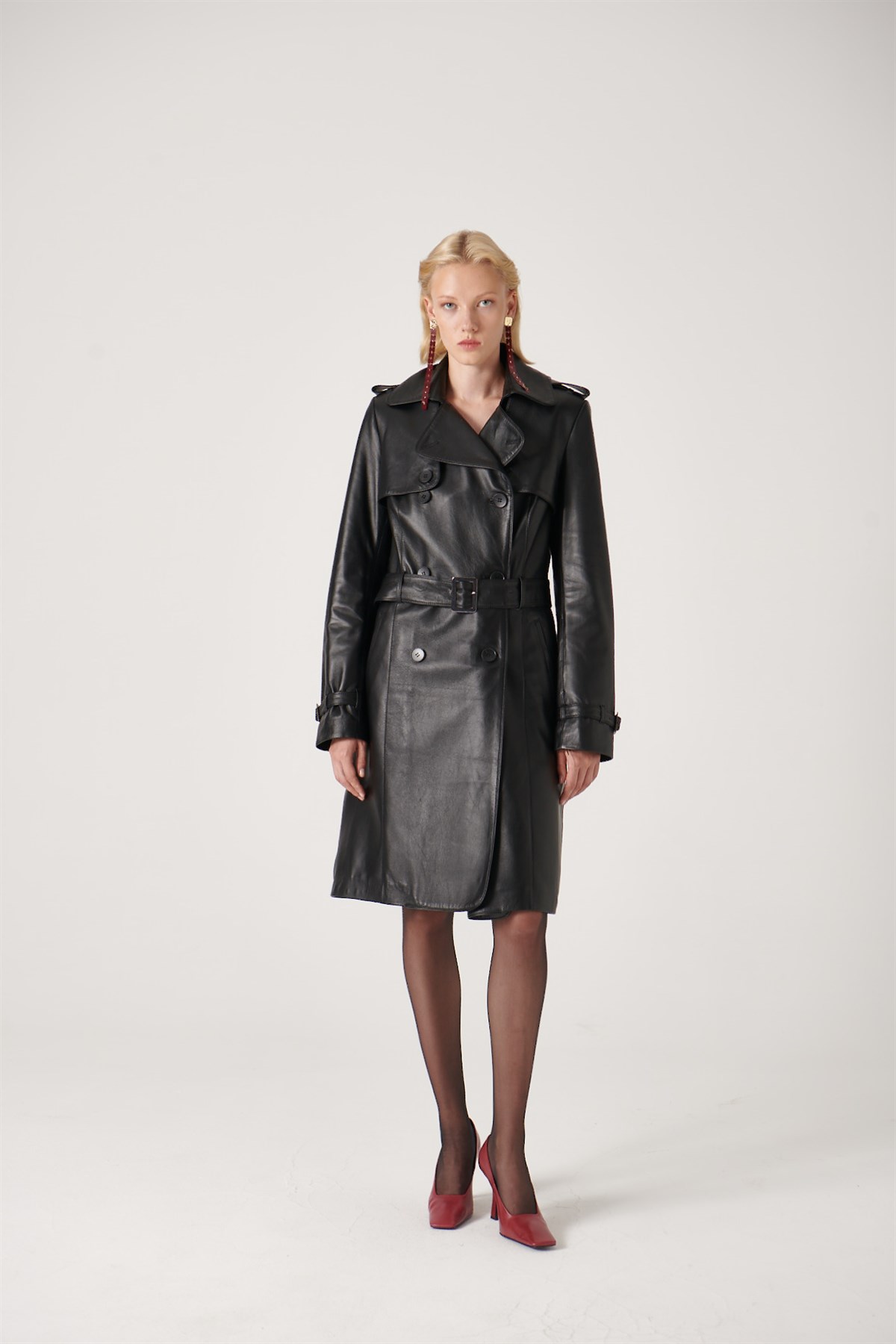 Polly Leather Trench Coat Black
