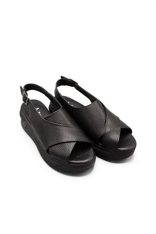 Kadın Dolgu Topuk Hakiki Deri Sandalet Ayakkabı 109Y24K12501