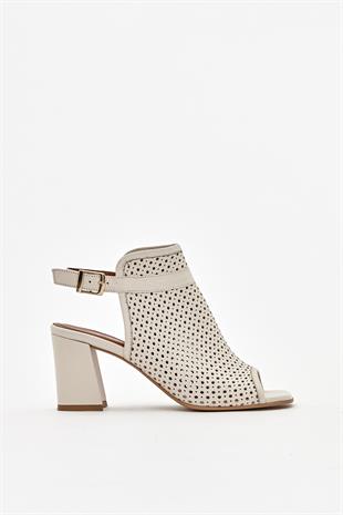 Kadın Günlük Hakiki Deri Topuklu Sandalet 084Y23K11301