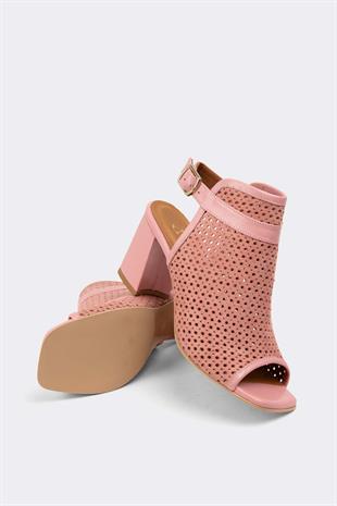 Kadın Günlük Hakiki Deri Topuklu Sandalet 084Y23K11301