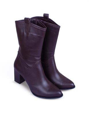 Kadın Topuklu Bot Hakiki Deri Ayakkabı 074K24K11044