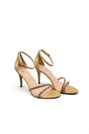 Kadın Topuklu Suni Deri Taşlı Ayakkabı 086Y23K11501