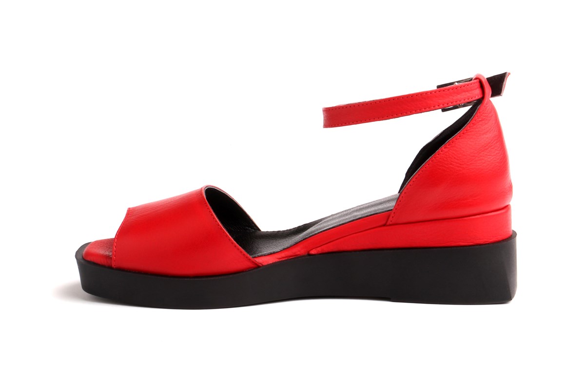 Kırmızı Kadın Sandalet Hakiki Deri Rahat | 7 Adımda Aşk