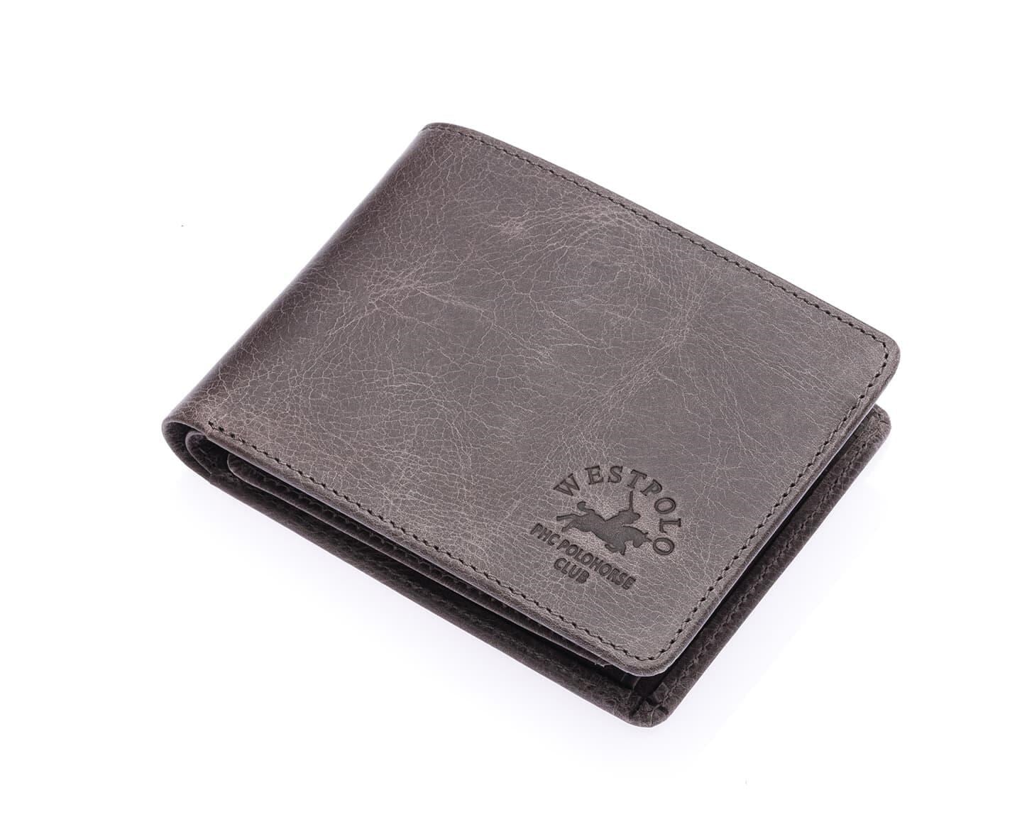 NL1544C-GRİWestpolo Cosmo Hakiki Deri Bozuk Para Bölmeli Unisex Vintage Cüzdan - Gri