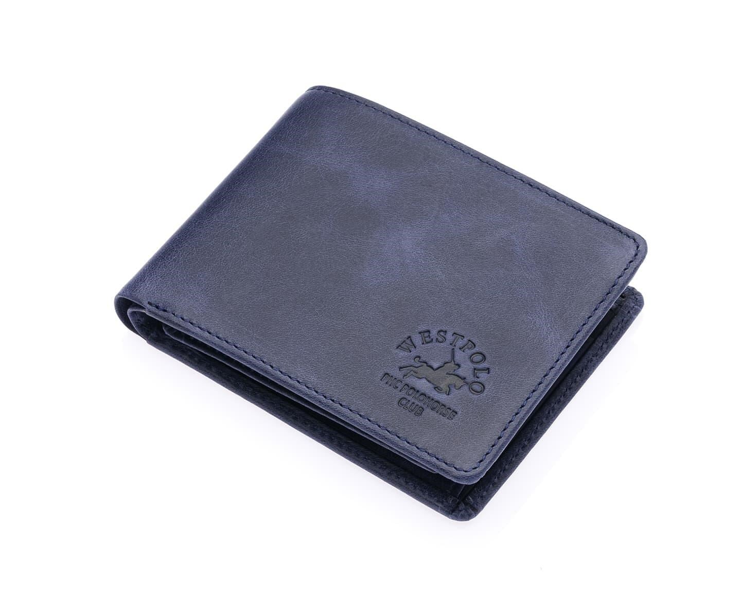 NL1544C-LACİVERTWestpolo Cosmo Hakiki Deri Bozuk Para Bölmeli Unisex Vintage Cüzdan - Lacivert