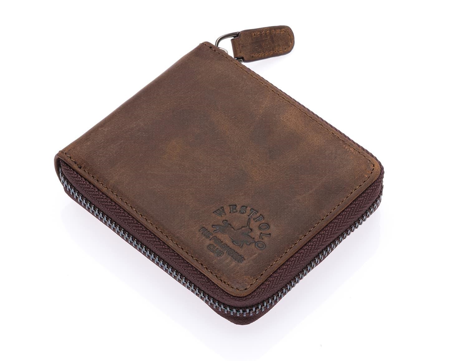 NL2742C-KOYU KAHVERENGİWestpolo Lion Unisex Bozuk Para Bölmeli Hakiki Eskitme Deri Cüzdan Kartlık - Kahverengi