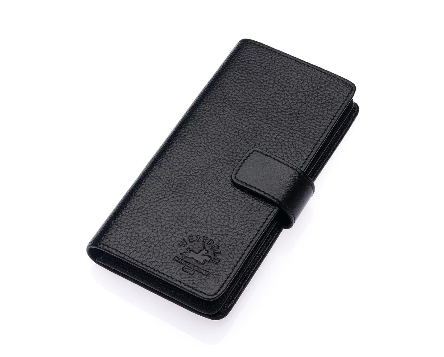 NL2746 - SiyahWestpolo  Patlı Hakiki Deri Telefon Bölmeli Bol Kartlık Bölmeli unisex Cüzdan - Siyah