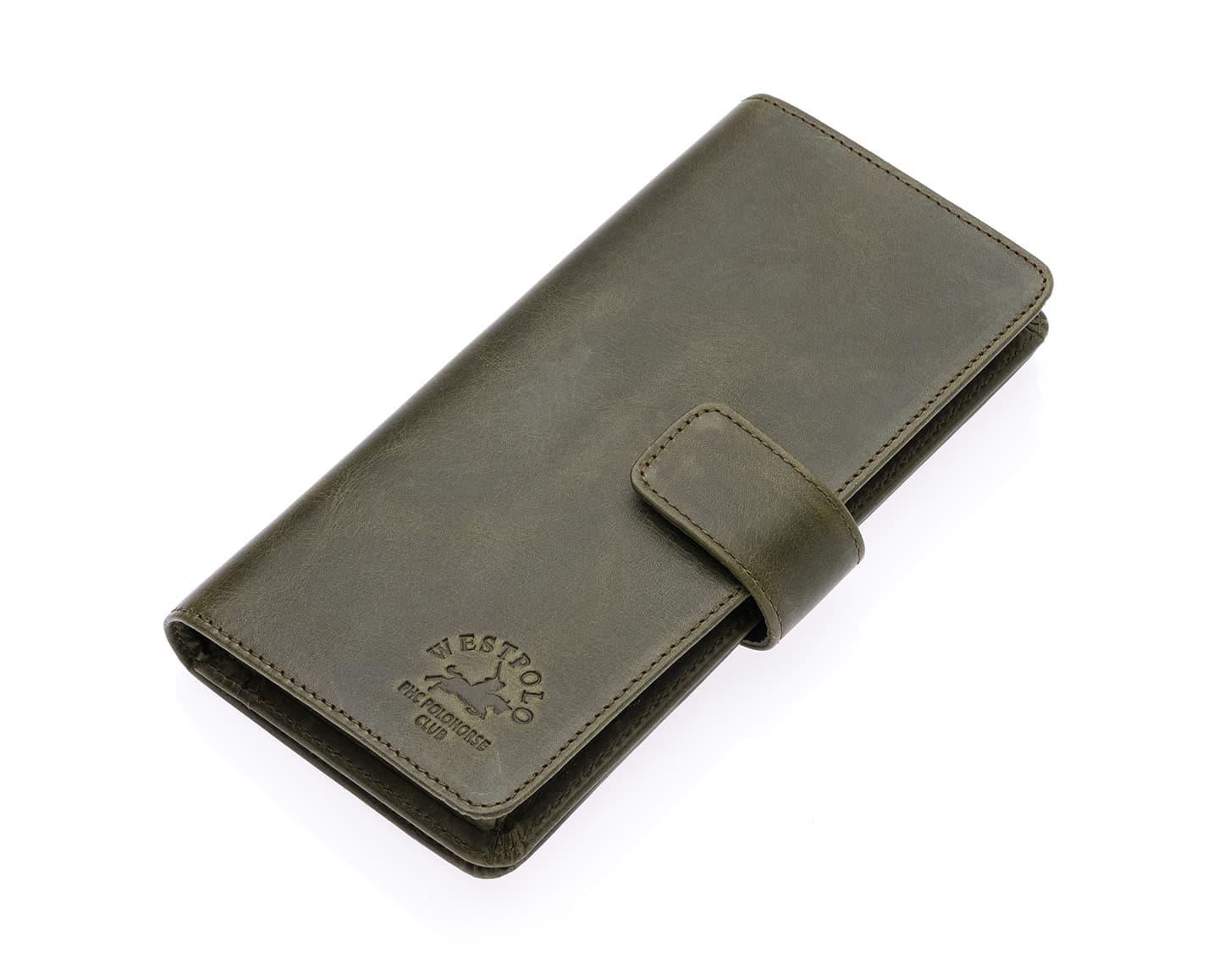 NL2746C - HakiWestpolo  Patlı Hakiki Deri Telefon Bölmeli Bol Kartlık Bölmeli unisex Cüzdan - Haki