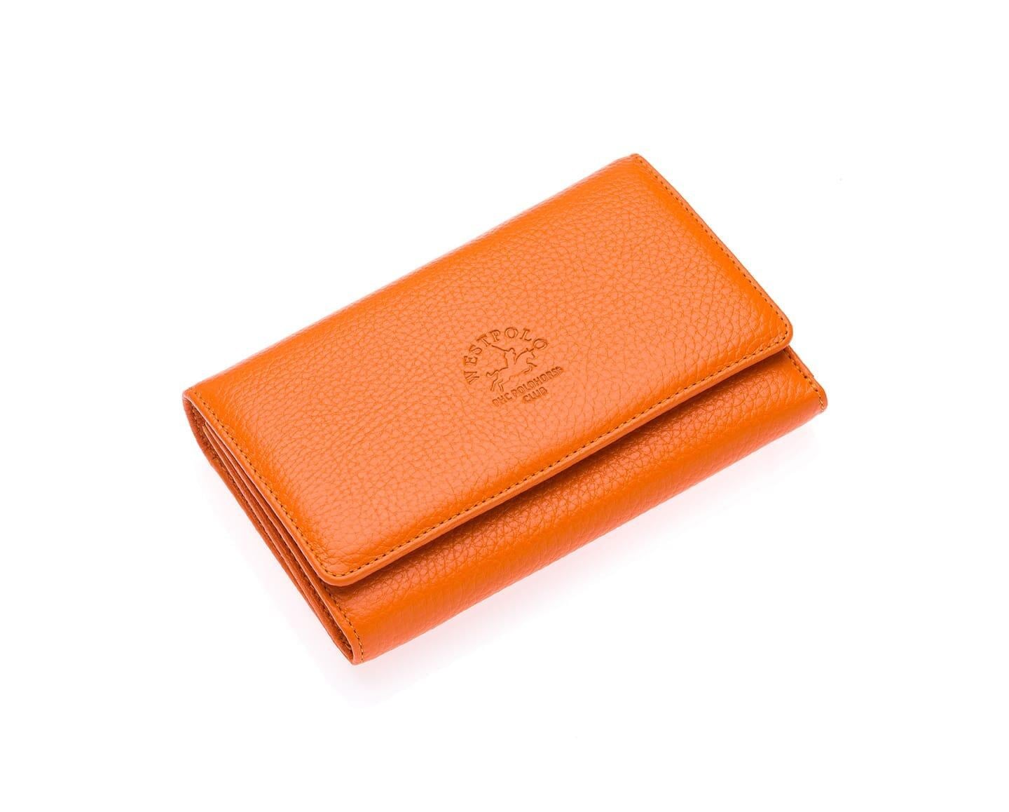 NL488-TuruncuWestpolo Tasha Bol Kart Kapasiteli Hakiki Deri Telefon Bölmeli Yatay Kadın Cüzdanı - Turuncu
