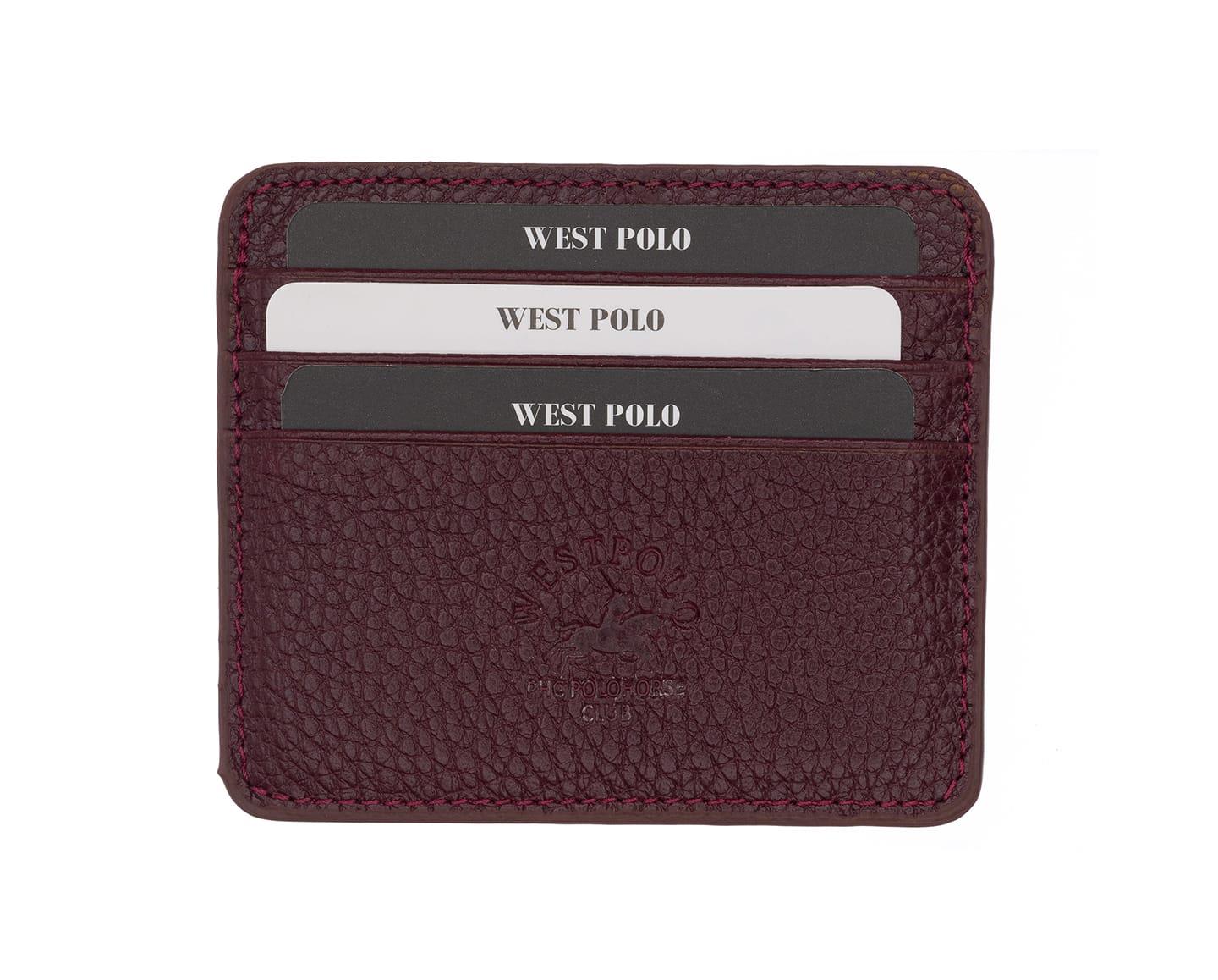 NL49-BORDOWestpolo Unisex Süper Slim Para Bölmeli Hakiki Deri İnce Kredi Kartlık & Kartvizitlik Cüzdan 6 Bölmeli-Bordo