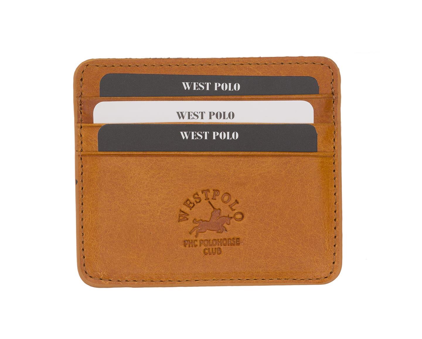 NL49C-CAMELWestpolo Unisex Süper Slim Para Bölmeli Hakiki Deri İnce Kredi Kartlık & Kartvizitlik Cüzdan 6 Bölmeli-Camel
