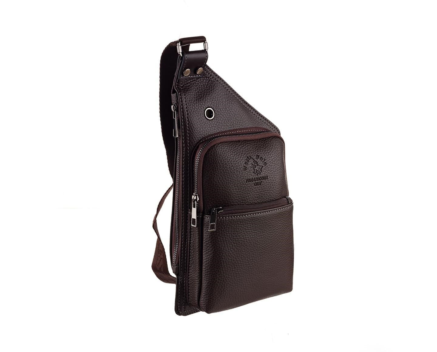 NL5014-KAHVERENGİWestpolo Çok Bölmeli Deri Erkek Omuz ve Göğüs Çantası Body Bag - Kahverengi