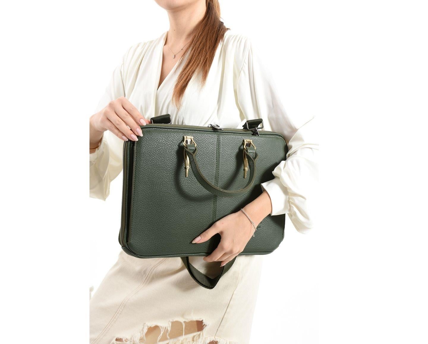 NL5043-HAKİWestpolo Vegan Deri Unisex Laptop Çantası - Haki