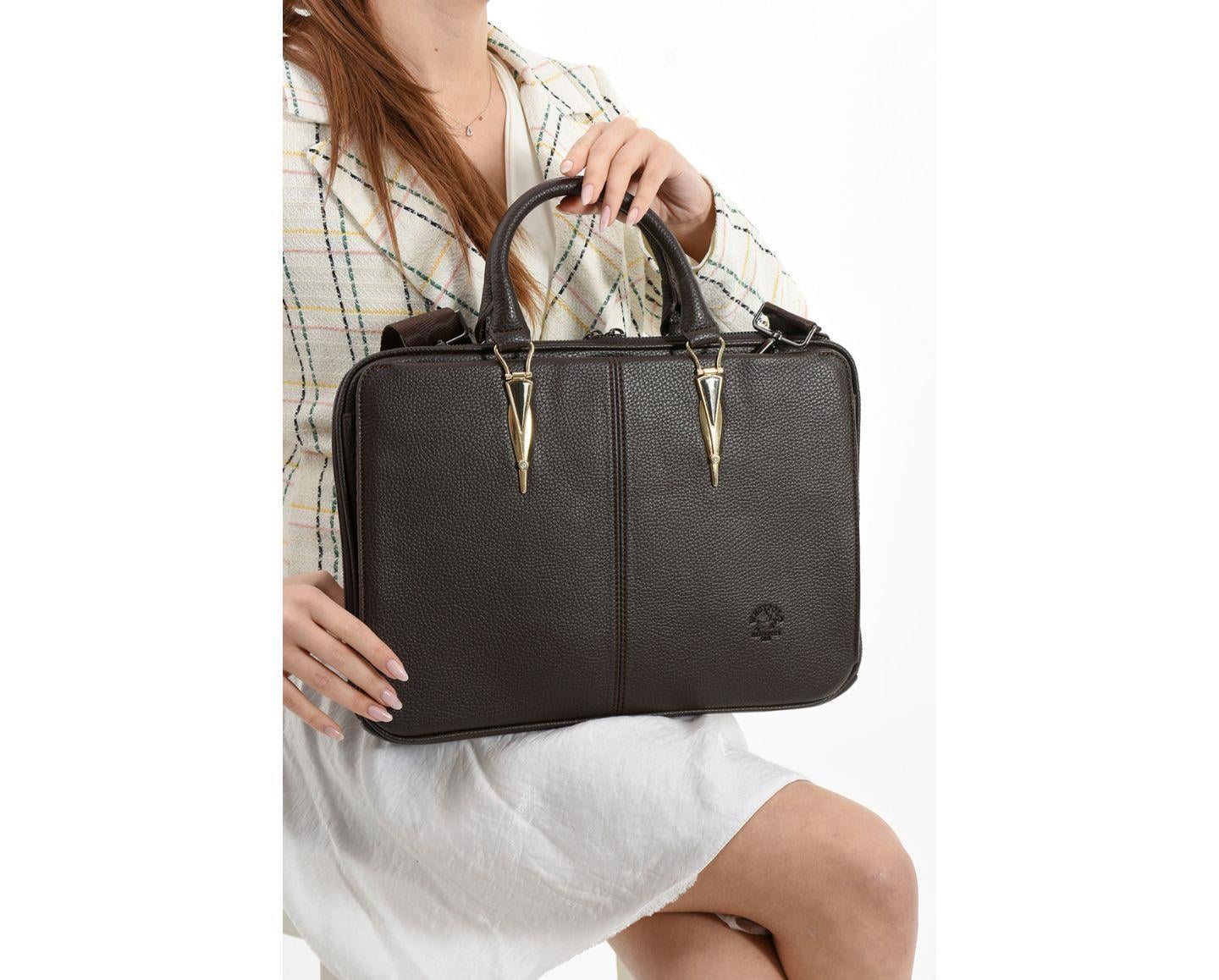 NL5043-KAHVERENGİWestpolo Vegan Deri Unisex Laptop Çantası - Kahverengi