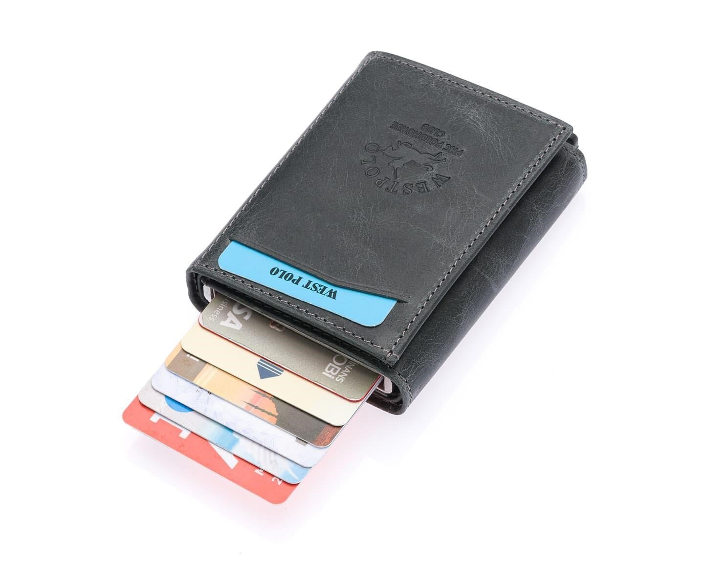 NL5550C-ANTRASİTWestpolo Safari Unisex Bol Kartlık Bölmeli Crazy Eskitme Hakiki Deri Mekanizmalı Cüzdan - Antrasit