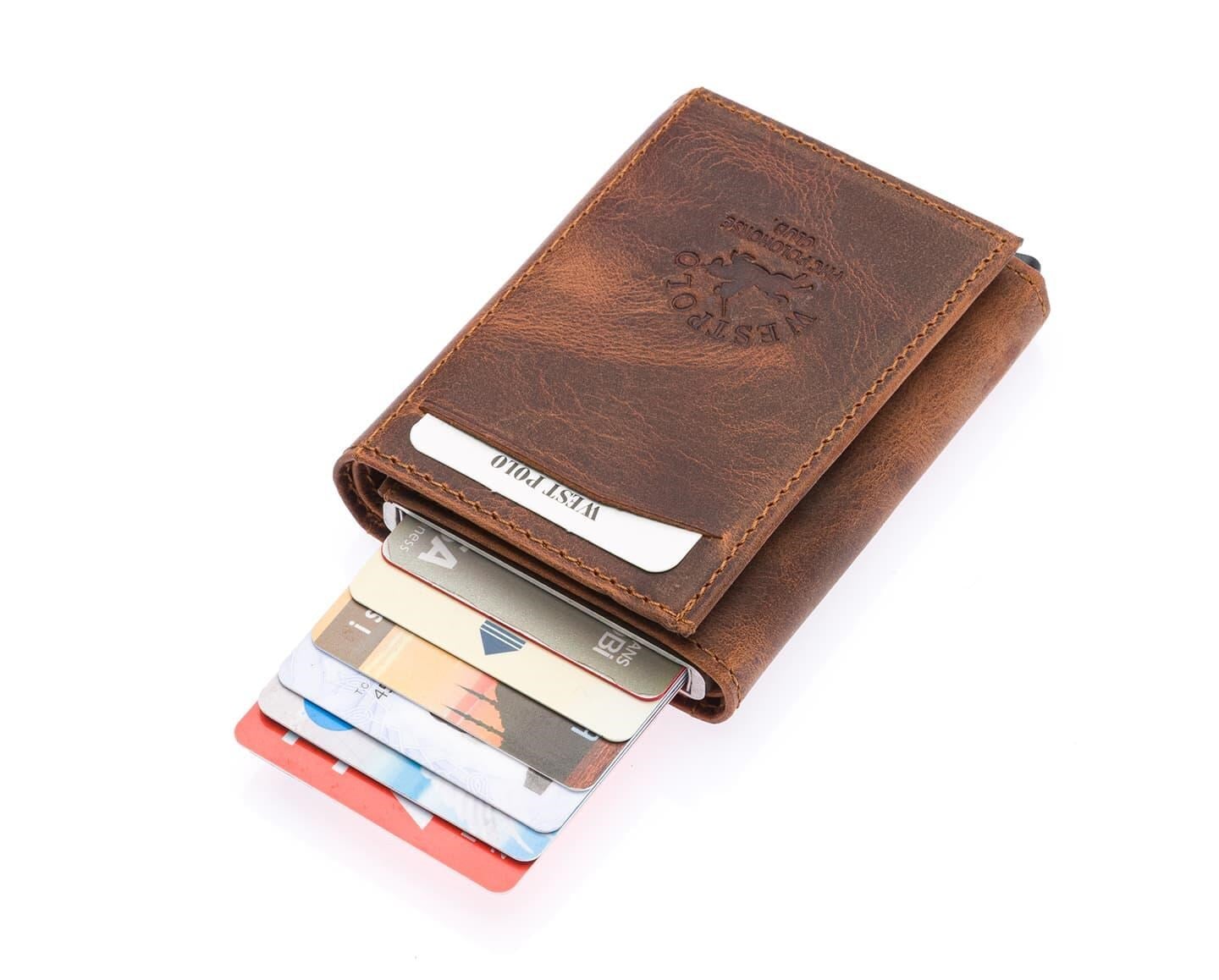 NL5550C-KOYU TABAWestpolo Safari Unisex Bol Kartlık Bölmeli Crazy Eskitme Hakiki Deri Mekanizmalı Cüzdan - Taba