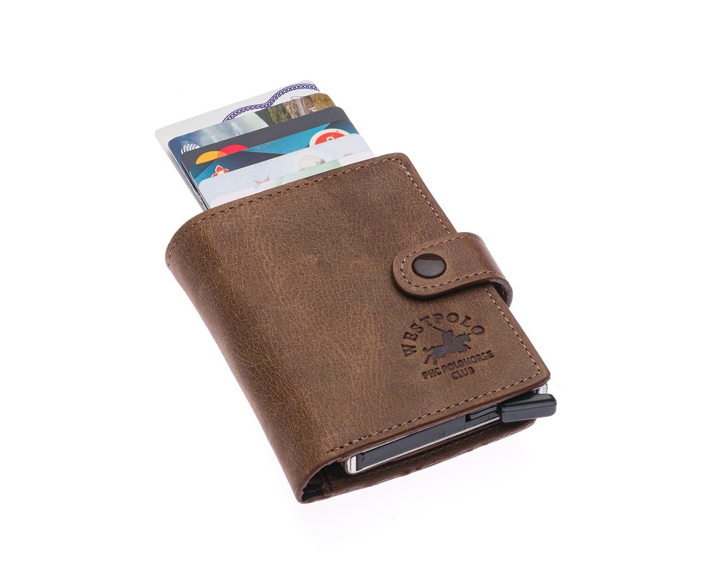 NL5580C-CAPPUCCİNOWestpolo Grimm Bozuk Para ve Bol Kartlık Bölmeli Unisex Crazy Eskitme Hakiki Deri Mekanizmalı Kartlık - Cappuccino