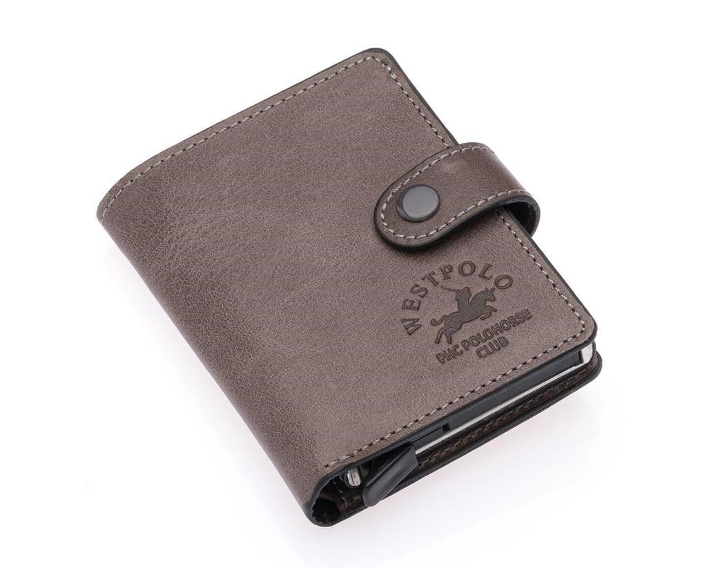 NL5580C-GRİWestpolo Grimm Bozuk Para ve Bol Kartlık Bölmeli Unisex Crazy Eskitme Hakiki Deri Mekanizmalı Kartlık - Gri