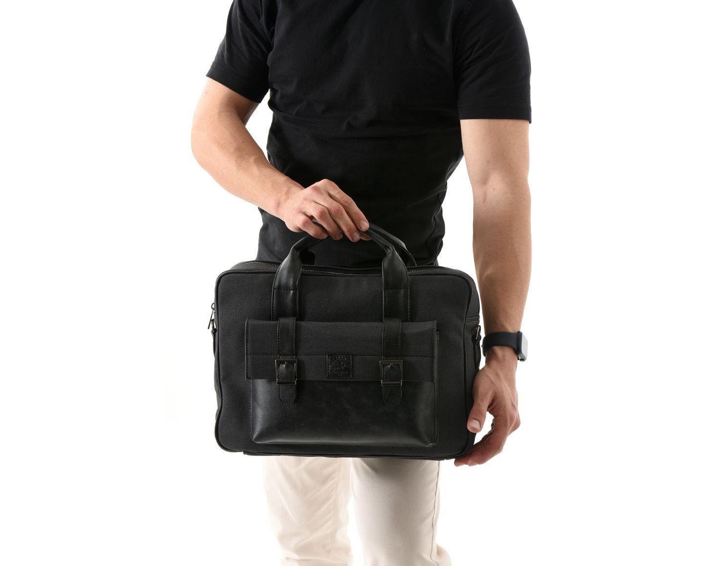 NL6073KES - Antrastt - AntrasitWestpolo Unisex Vegan Deri Laptop Bölmeli Fermuarlı Ön Kapak Detaylı Kanvas Omuz Askılı Evrak ve Laptop Çantası - Antrasit