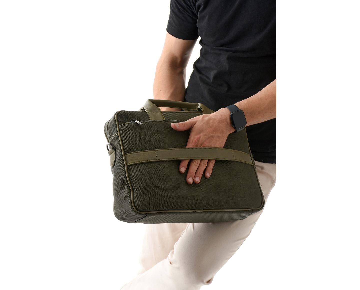 NL6073KES - Haki- HakiWestpolo Unisex Vegan Deri Laptop Bölmeli Fermuarlı Ön Kapak Detaylı Kanvas Omuz Askılı Evrak ve Laptop Çantası - Haki