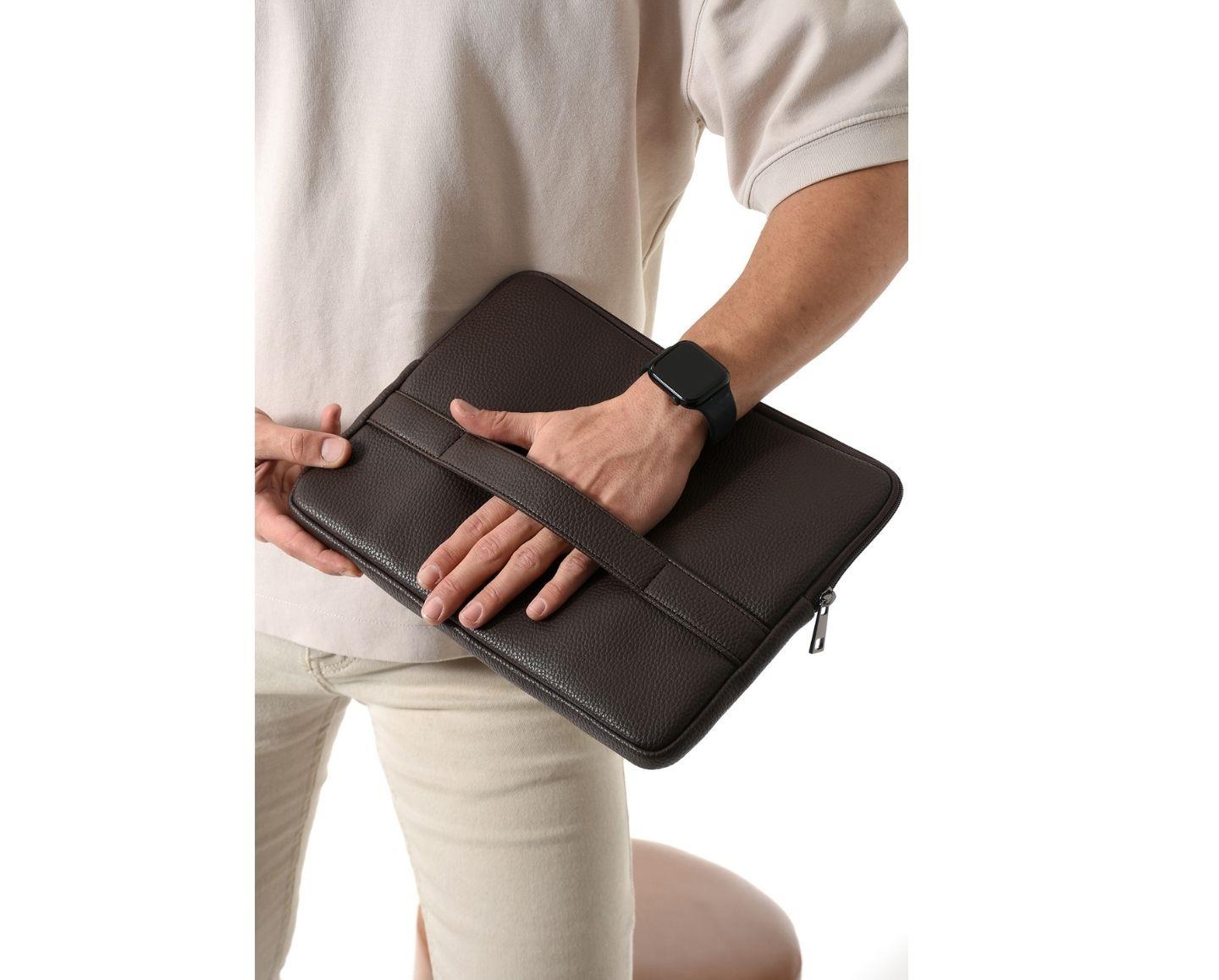 NL6077-KAHVERENGİWestpolo Vegan Deri Unisex Macbook Çantası - Kahverengi