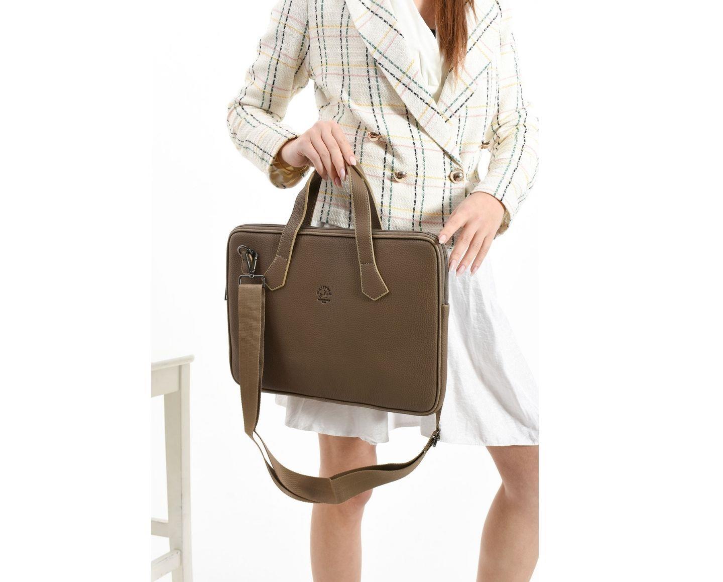 NL6078-VİZONWestpolo Vegan Deri Slim Model El ve Omuz Askılı Laptop Çantası - Vizon