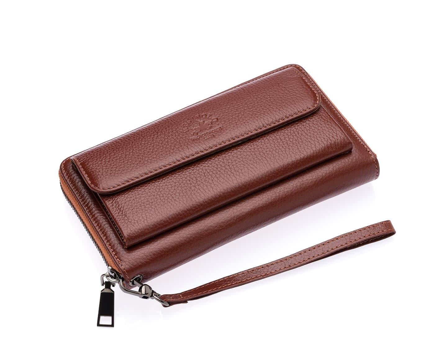 NL7080-TABAWestpolo Daisy Unisex Hakiki Deri Telefon Bölmeli Uzun Cüzdan, El Portföyü - Taba