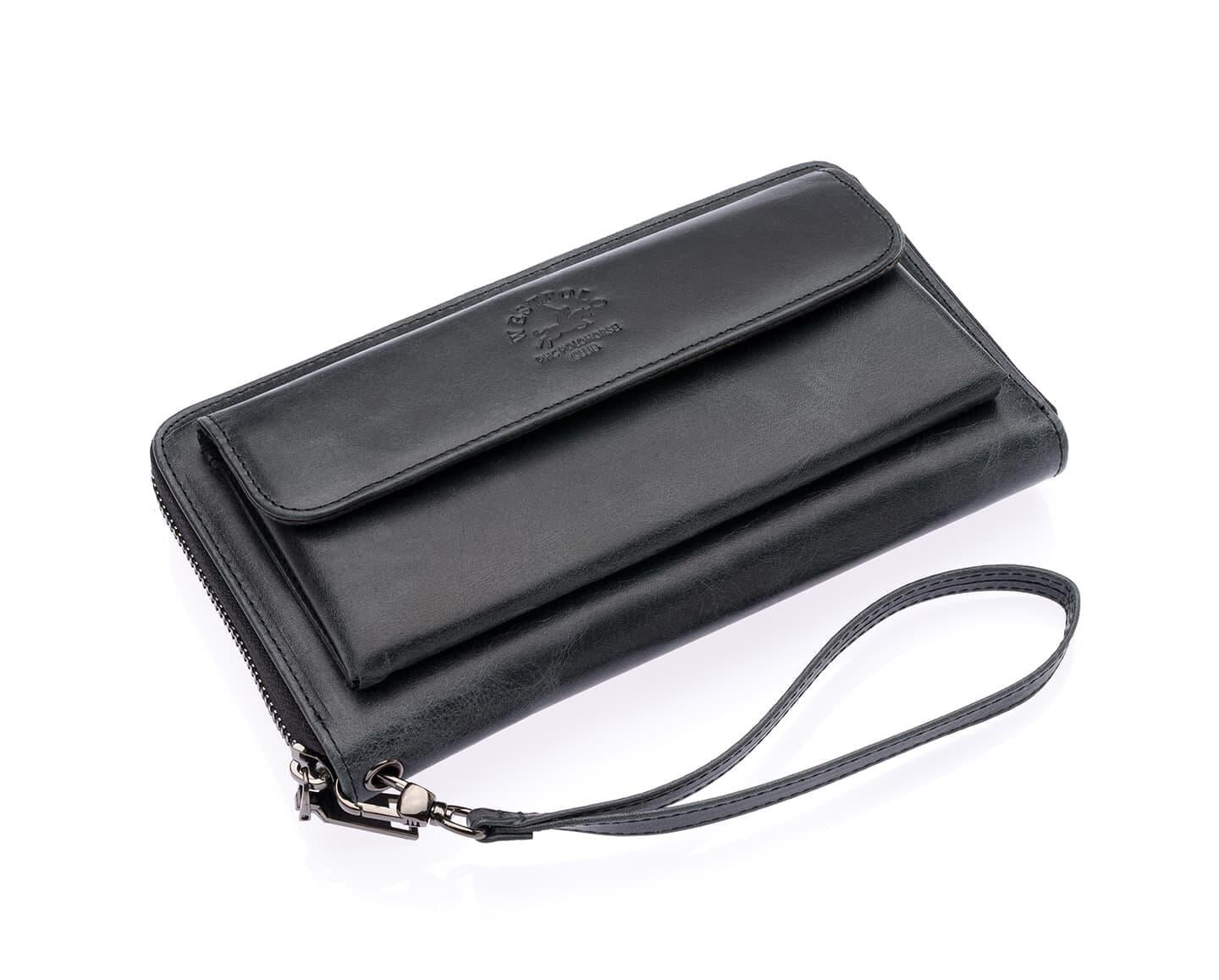 NL7080C-ANTRASİTWestpolo Daisy Unisex Hakiki Eskitme Deri Telefon Bölmeli Uzun Cüzdan, El Portföyü - Antrasit