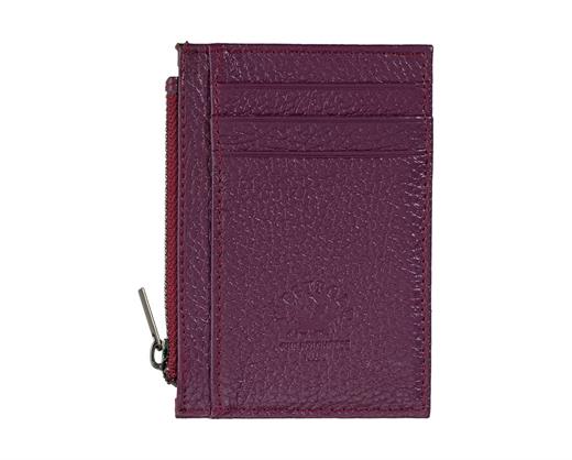 NL118-MÜRDÜMWestpolo Ivo Fermuarlı Bozuk Para Bölmeli Unisex Hakiki Flötr Deri Kartlık - Mürdüm