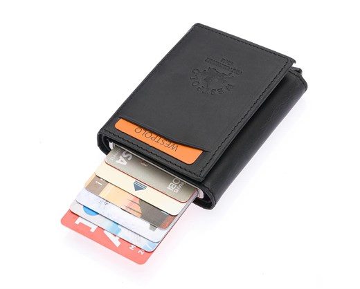 NL5550C-SİYAHWestpolo Safari Unisex Bol Kartlık Bölmeli Crazy Eskitme Hakiki Deri Mekanizmalı Cüzdan - Siyah