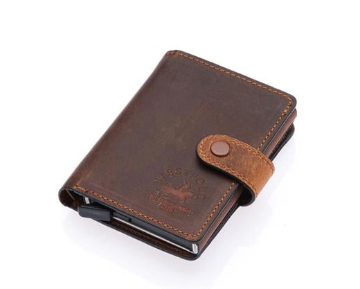 NL5580C-KOYU TABAWestpolo Grimm Bozuk Para ve Bol Kartlık Bölmeli Unisex Crazy Eskitme Hakiki Deri Mekanizmalı Kartlık - Taba