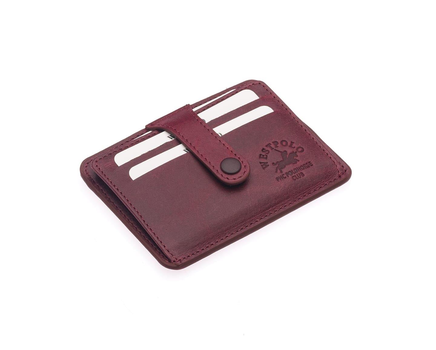115C-BORDOWestpolo Carpi Kağıt Para Bölmeli Unisex Crazy Eskitme Hakiki Deri Kartlık - Bordo