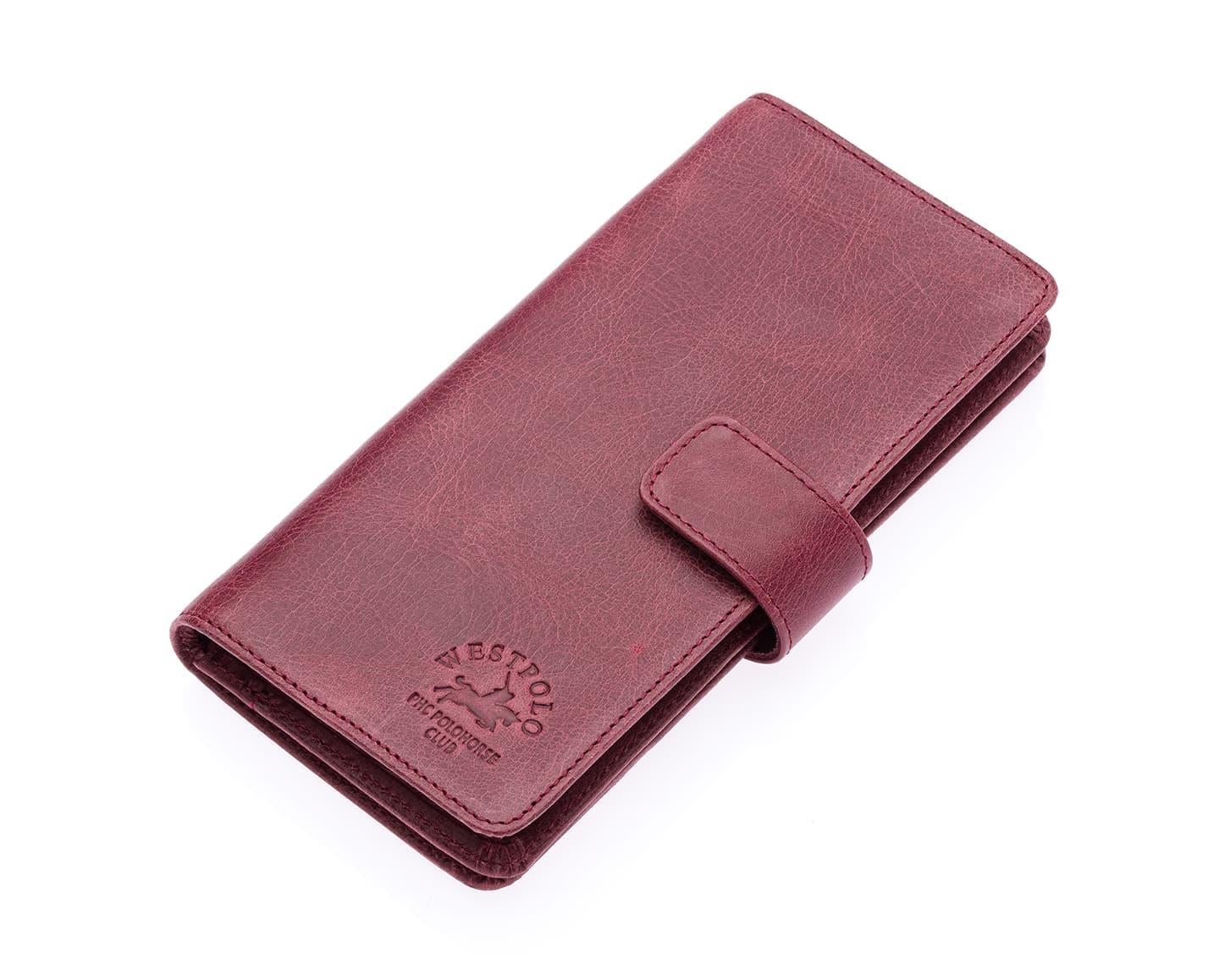 2746C - KırmızıWestpolo  Patlı Hakiki Deri Telefon Bölmeli Bol Kartlık Bölmeli unisex Cüzdan - Kırmızı