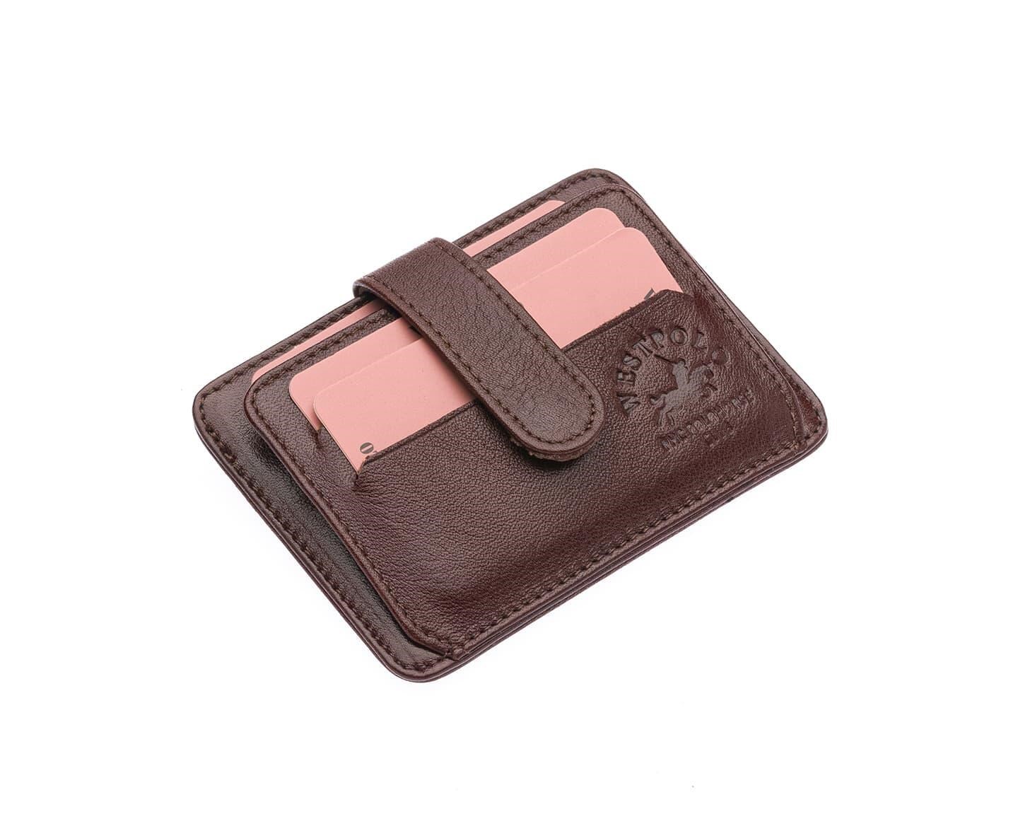 NL115-KAHVERENGİWestpolo Carpi Çok Bölmeli Unisex Hakiki Flötr Deri Kartlık - Kahverengi