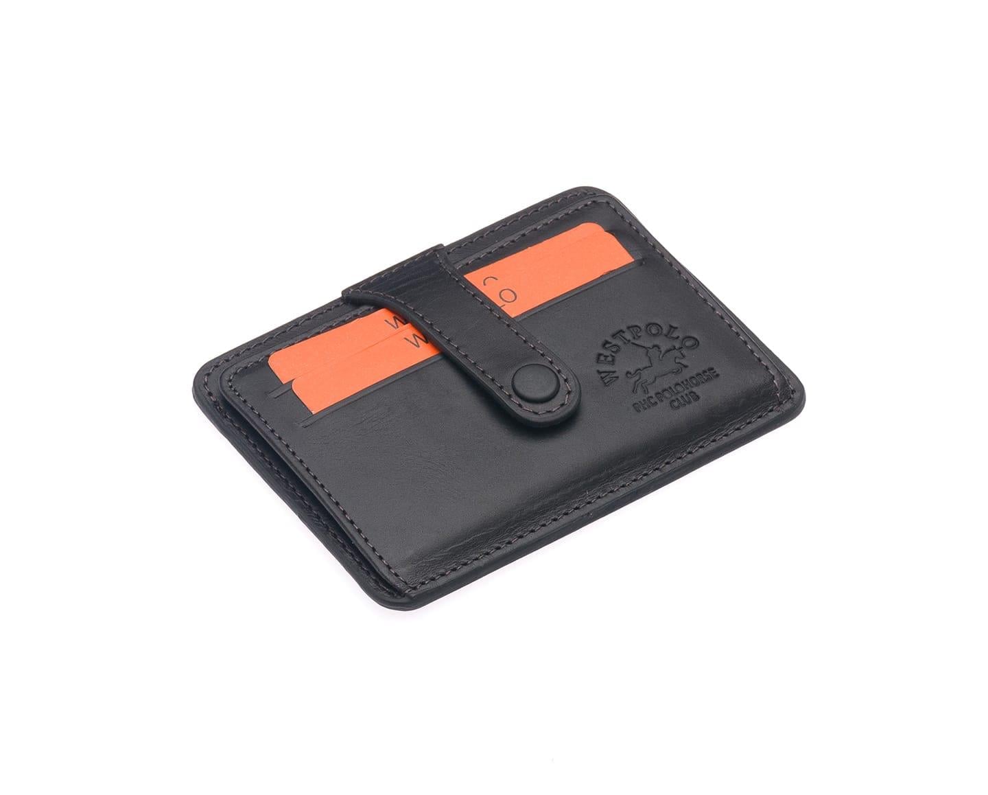 NL115C-SİYAHWestpolo Carpi Kağıt Para Bölmeli Unisex Crazy Eskitme Hakiki Deri Kartlık - Siyah
