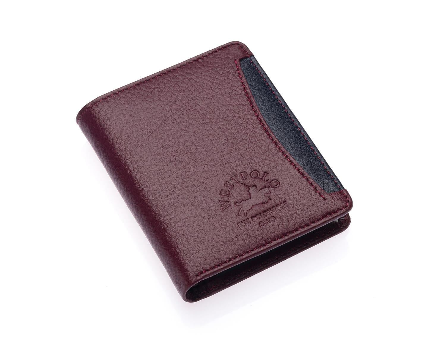 NL202-BORDO-LACİVERTWestpolo Darius Bol Şeffaf Kartlık Bölmeli Unisex Hakiki Deri Cüzdan Kartlık - Bordo