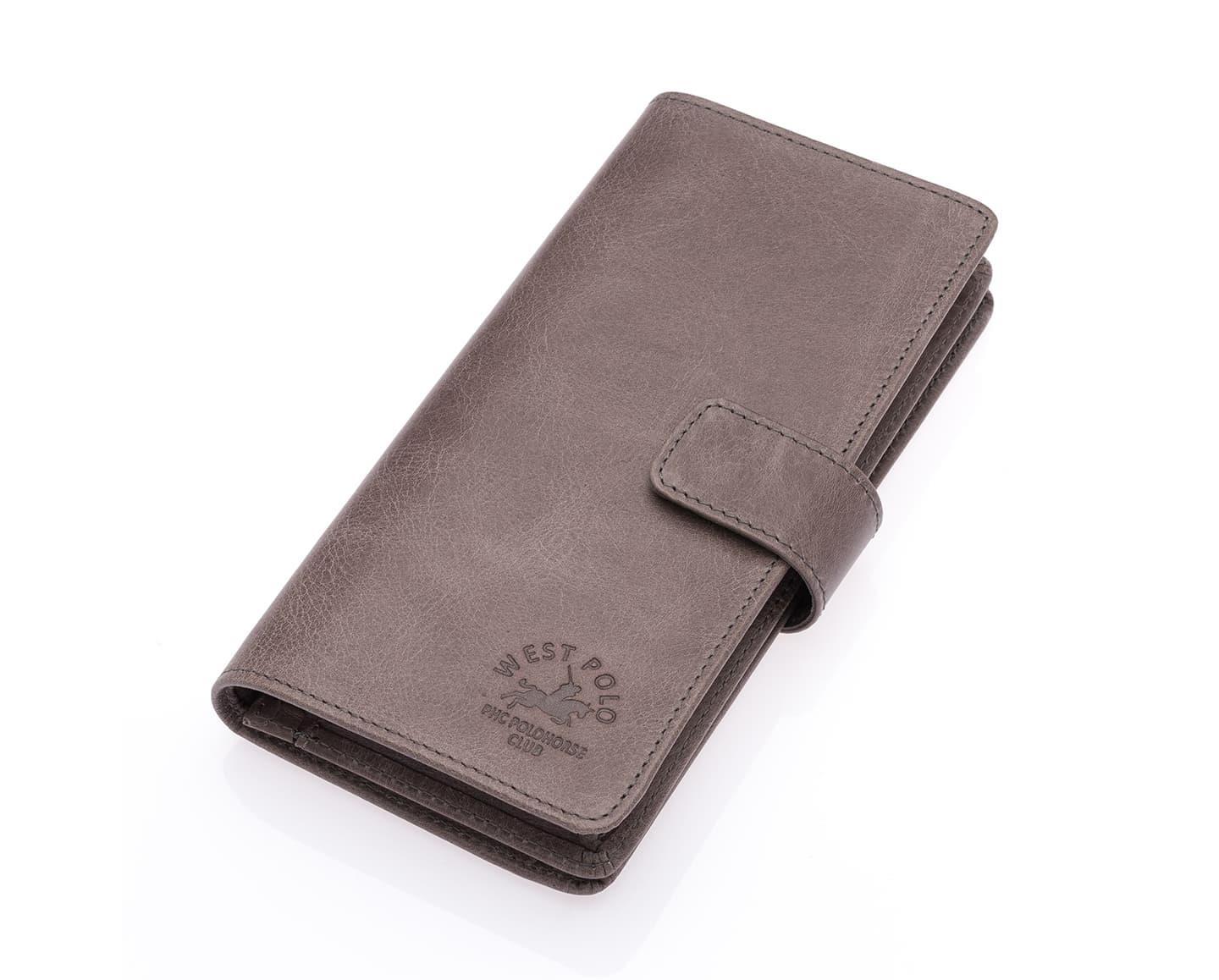 NL2746C - GriWestpolo  Patlı Hakiki Deri Telefon Bölmeli Bol Kartlık Bölmeli unisex Cüzdan - Gri