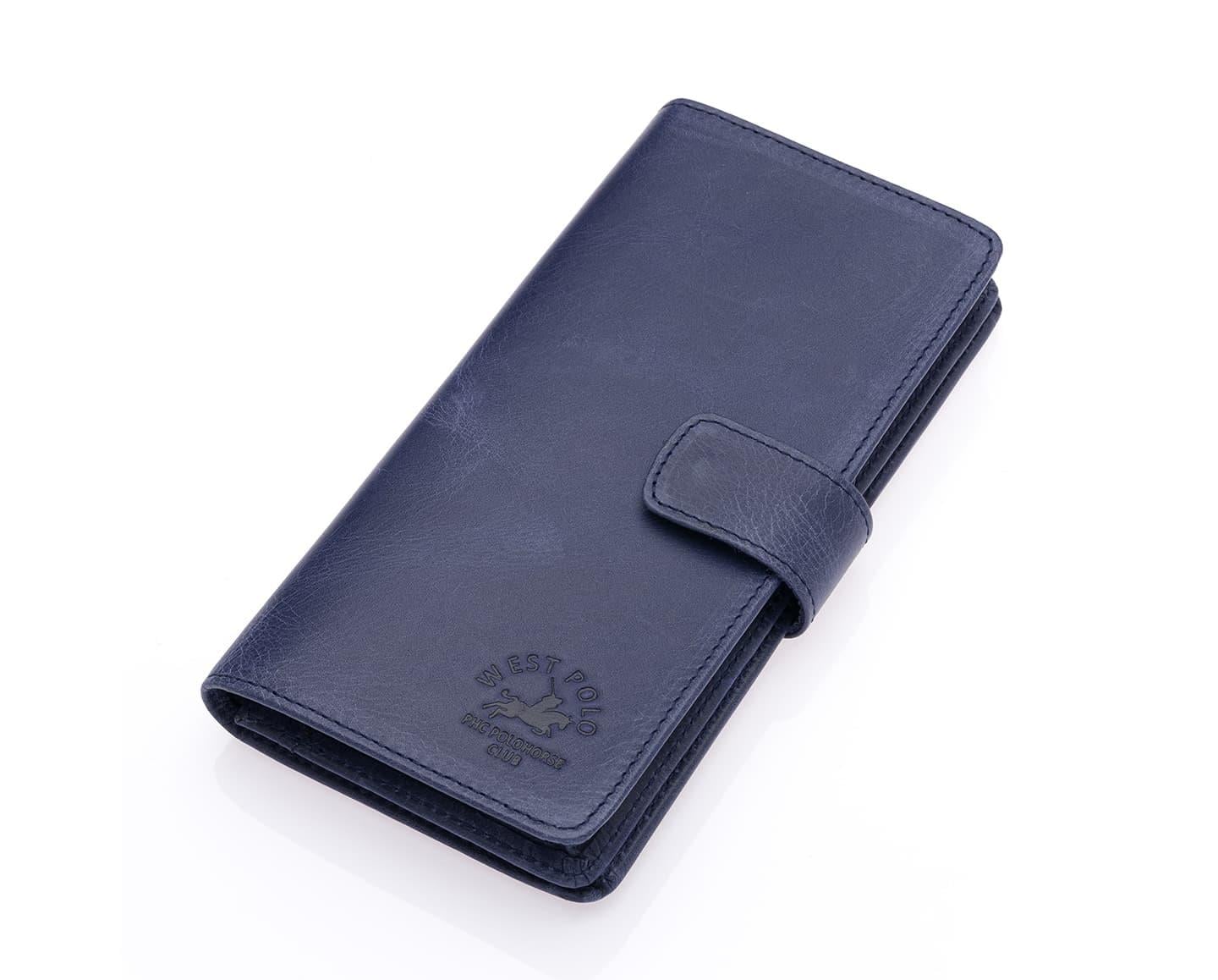 NL2746C - LacivertWestpolo  Patlı Hakiki Deri Telefon Bölmeli Bol Kartlık Bölmeli unisex Cüzdan - Lacivert