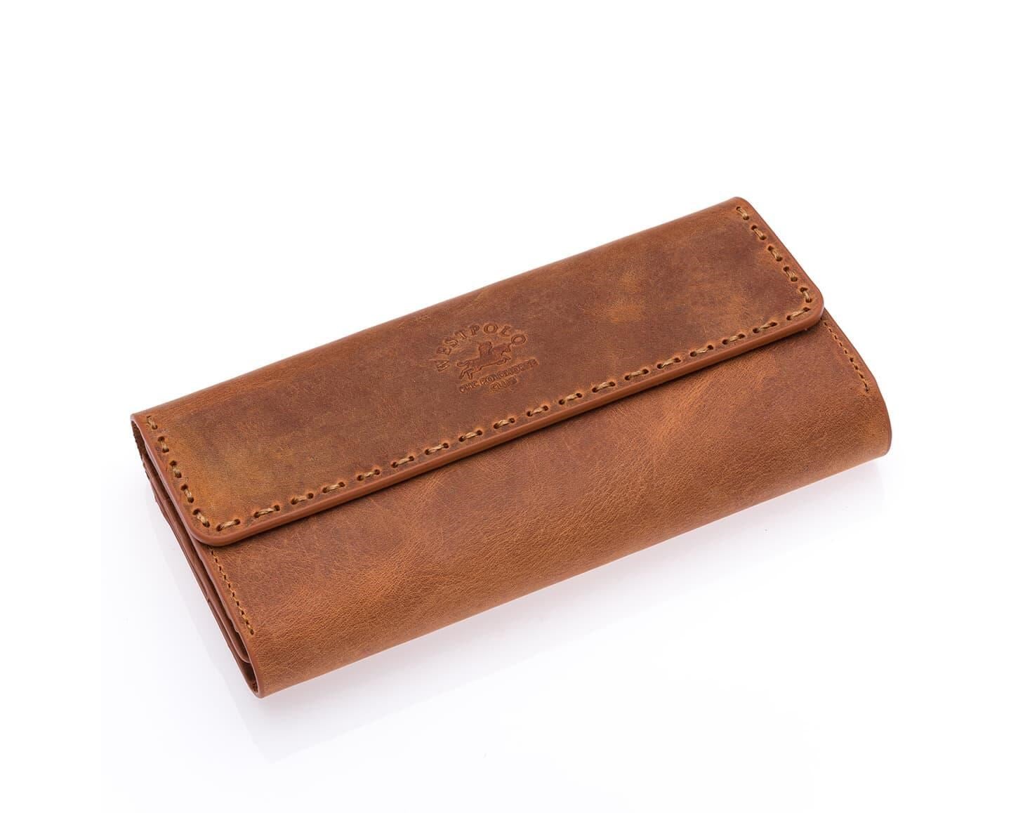 NL443C-KOYU TABAWestpolo Malone Unisex Hakiki Eskitme Deri Telefon Bölmeli El Portföyü Cüzdan - Taba