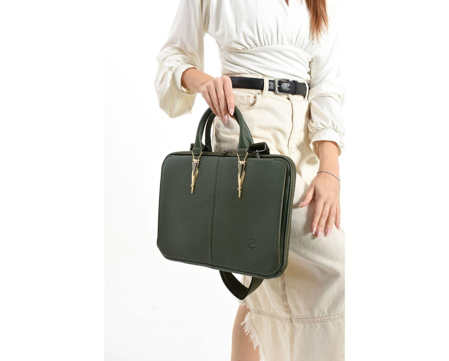 NL5043-HAKİWestpolo Vegan Deri Unisex Laptop Çantası - Haki