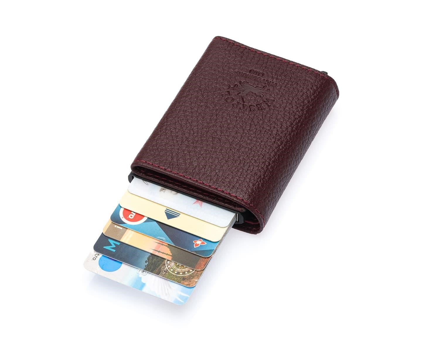 NL5540-BORDOWestpolo Mories Unisex Hakiki Guti Deri Mekanizmalı Cüzdan Kartlık - Bordo