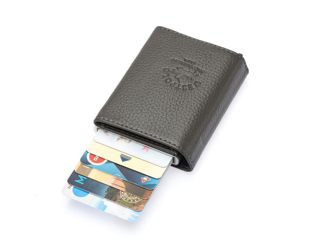 NL5540-GRİWestpolo Mories Unisex Hakiki Guti Deri Mekanizmalı Cüzdan Kartlık - Gri
