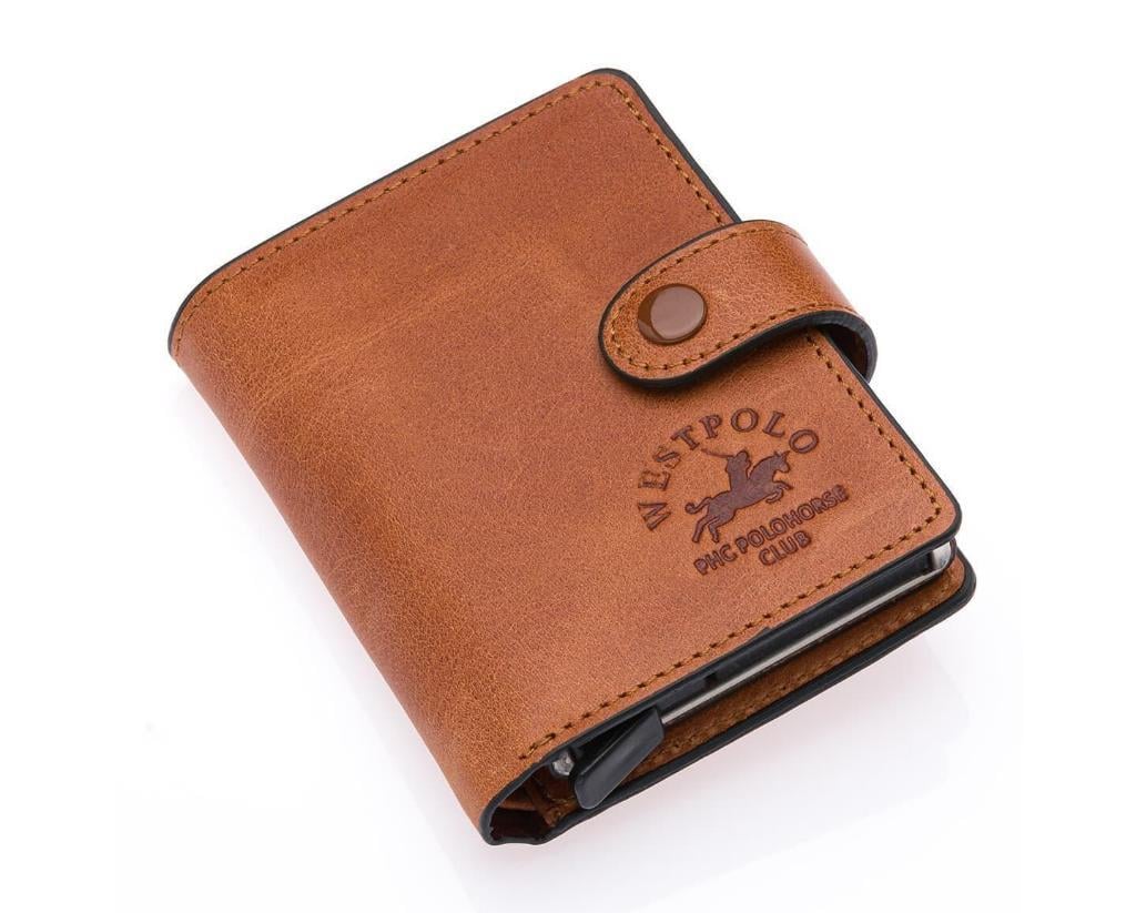 NL5580C-AÇIK TABAWestpolo Grimm Bozuk Para ve Bol Kartlık Bölmeli Unisex Crazy Eskitme Hakiki Deri Mekanizmalı Kartlık - Taba