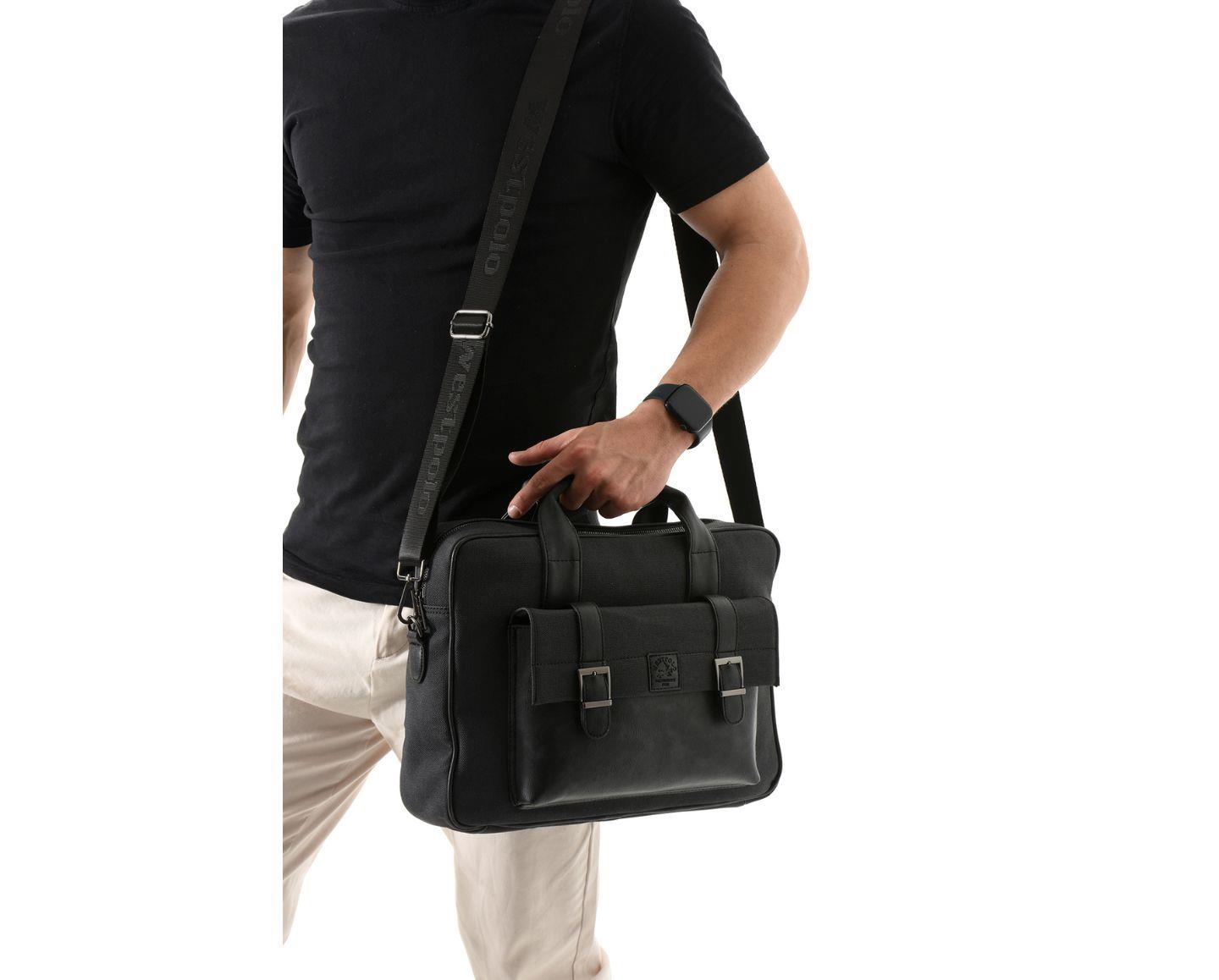 NL6073KES - Antrastt - AntrasitWestpolo Unisex Vegan Deri Laptop Bölmeli Fermuarlı Ön Kapak Detaylı Kanvas Omuz Askılı Evrak ve Laptop Çantası - Antrasit