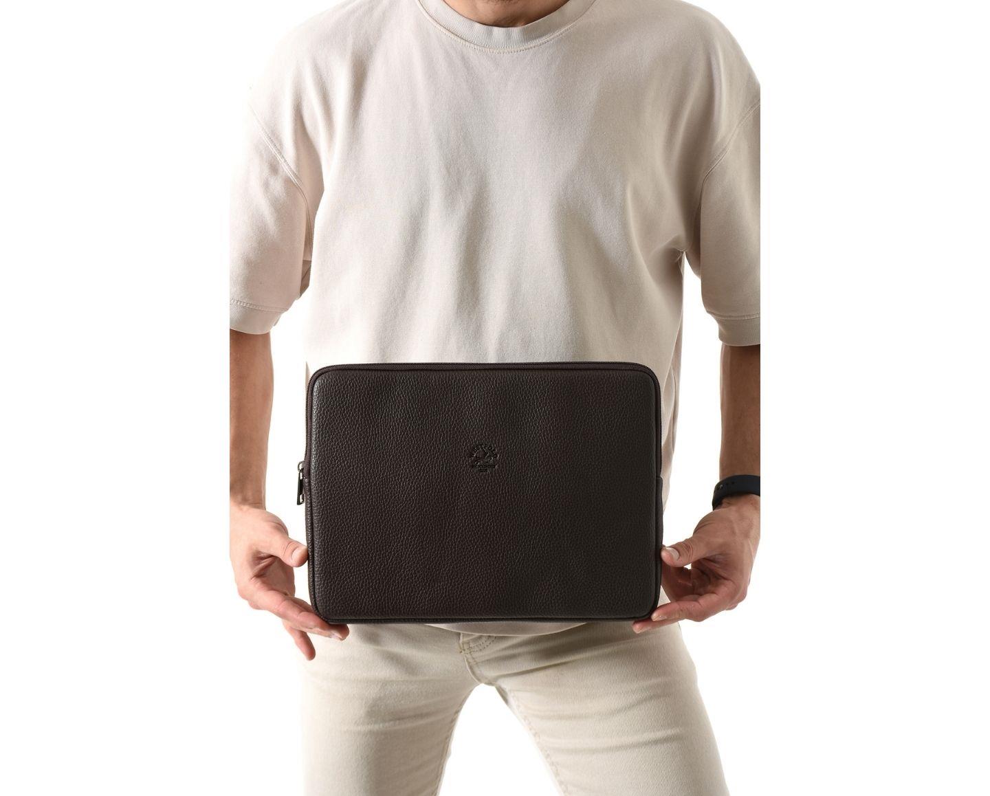NL6077-KAHVERENGİWestpolo Vegan Deri Unisex Macbook Çantası - Kahverengi