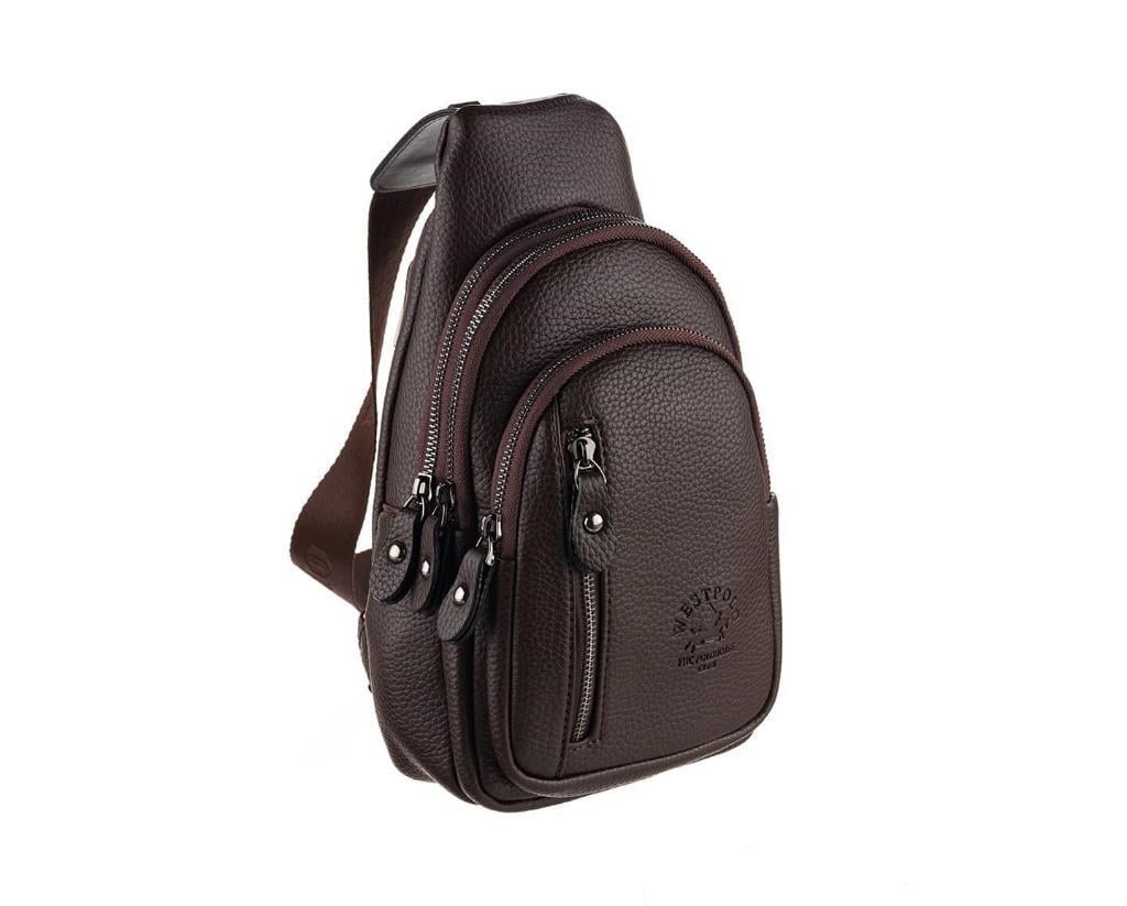 NL7014-KAHVERENGİWestpolo Tek Omuz Askılı, Fermuarlı Çok Bölmeli Erkek Sırt ve Göğüs Çantası Body Bag - Kahverengi