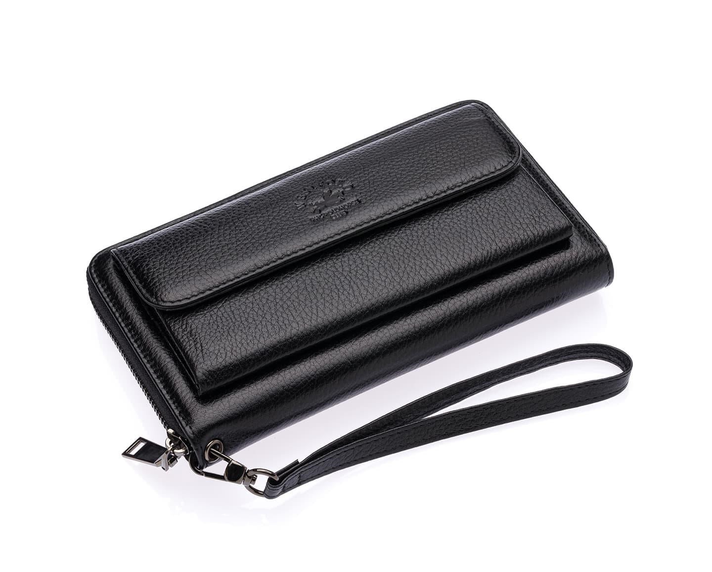 NL7080-SİYAHWestpolo Daisy Unisex Hakiki Deri Telefon Bölmeli Uzun Cüzdan, El Portföyü - Siyah