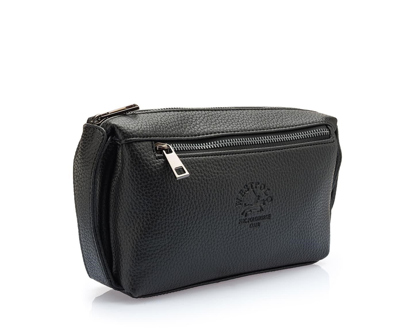 Westpolo Suya Dayanıklı Deri Unisex El Portföyü, clutch çanta - Siyah
