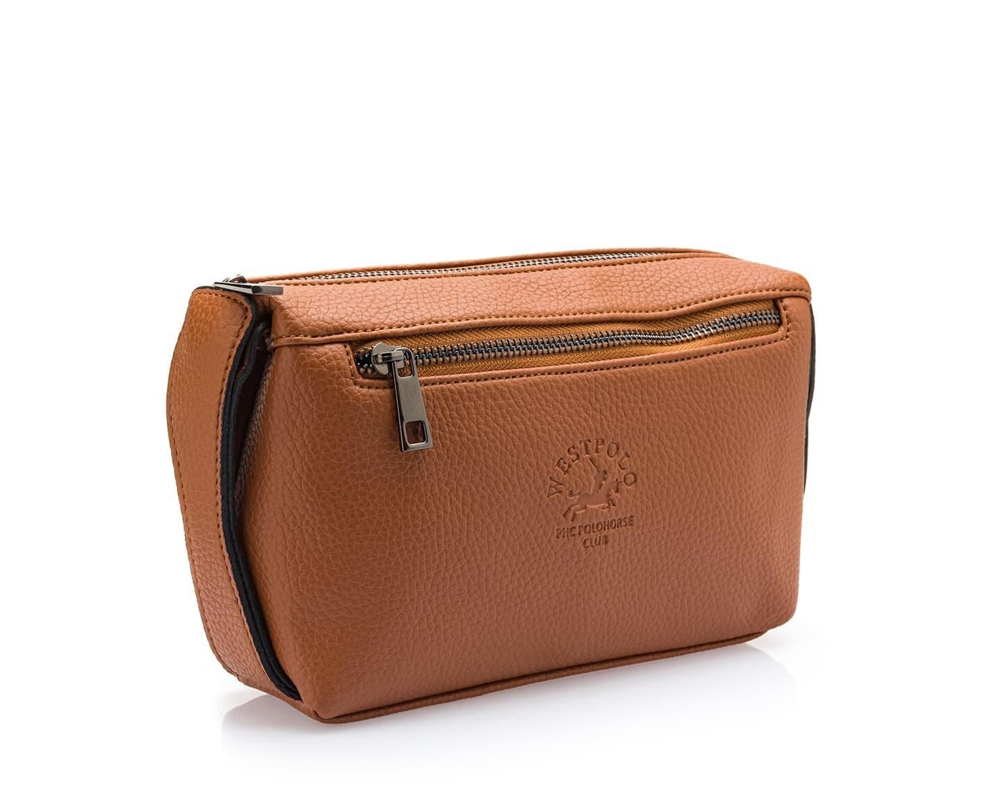 Westpolo Suya Dayanıklı Deri Unisex El Portföyü, clutch çanta - Taba