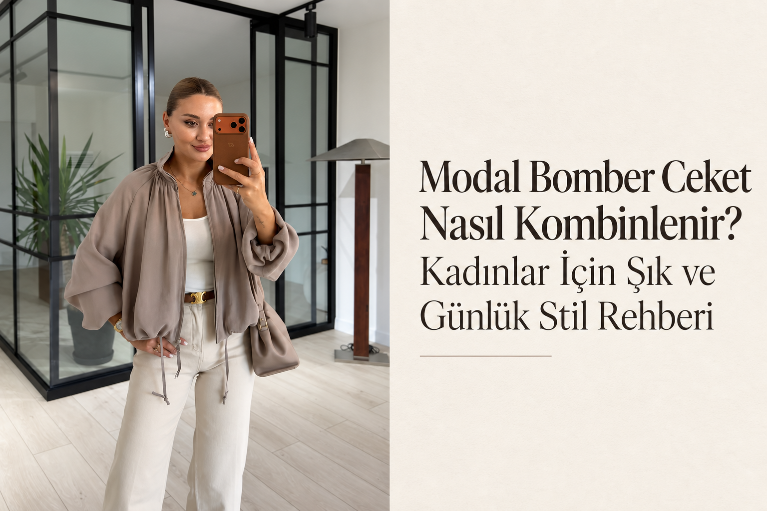 Vizon modal bomber ceket giyen kadın ve günlük şık kombin önerisi